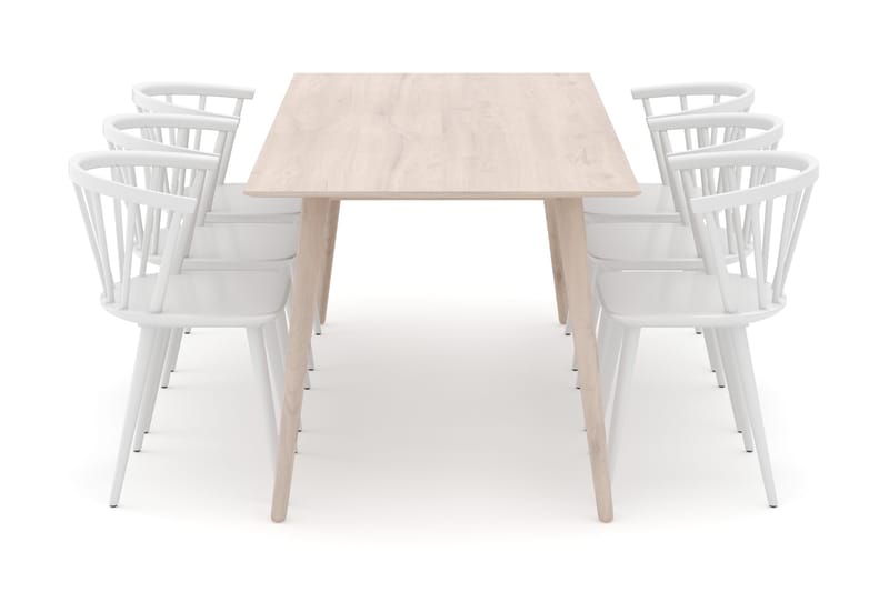 Tyrö Matgrupp 190 cm med 6 st Tyrö Karmstolar - Vitlaserad ek|Vit - Möbler - Bord & matgrupp - Matgrupp