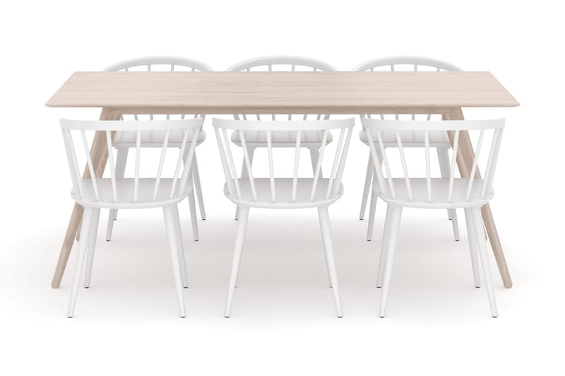 Tyrö Matgrupp 190 cm med 6 st Tyrö Karmstolar - Vitlaserad ek|Vit - Möbler - Bord & matgrupp - Matgrupp