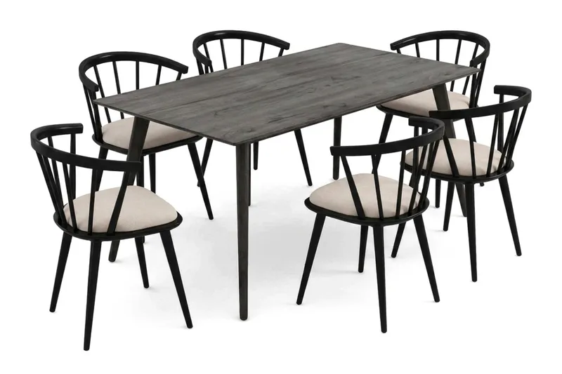 Tyrö Matgrupp 190 cm Rökt ek med 6 st Tyrö Karmstolar med Dyna - Rökt ek - Möbler - Bord & matgrupp - Matgrupp