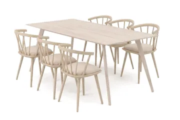 Tyrö Matgrupp 190 cm Whitewash med 6 st Tyrö Karmstolar med Dyna