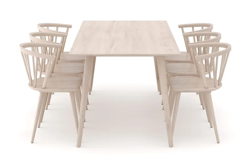 Tyrö Matgrupp med 6 st Tyrö Karmstolar - Whitewash/Whitewash - Möbler - Bord & matgrupp - Matgrupp