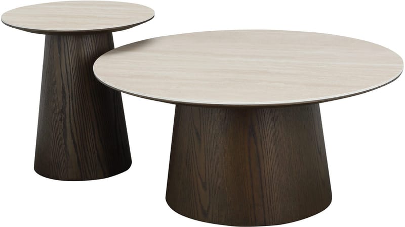Ullern 90 cm Runt Soffbord i Keramik med Träunderrede - Ljusbeige - Möbler - Bord & matgrupp - Soffbord