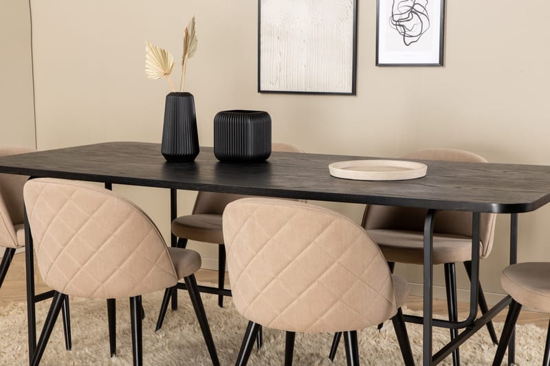 Uno Matgrupp 200 cm Rektangulär med 6 Velvet stolar - Beige - Möbler - Bord & matgrupp - Matgrupp