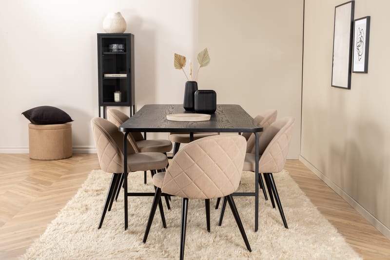 Uno Matgrupp 200 cm Rektangulär med 6 Velvet stolar - Beige - Möbler - Bord & matgrupp - Matgrupp