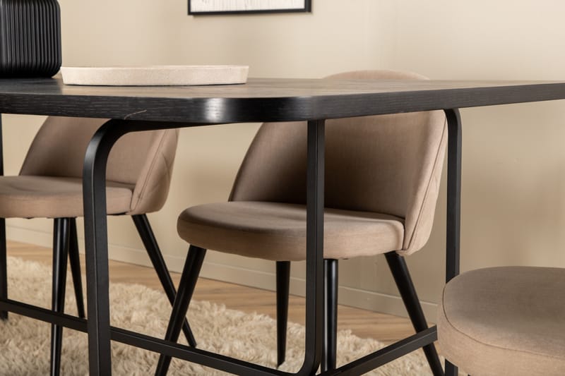 Uno Matgrupp 200 cm Rektangulär med 6 Velvet stolar - Beige - Möbler - Bord & matgrupp - Matgrupp