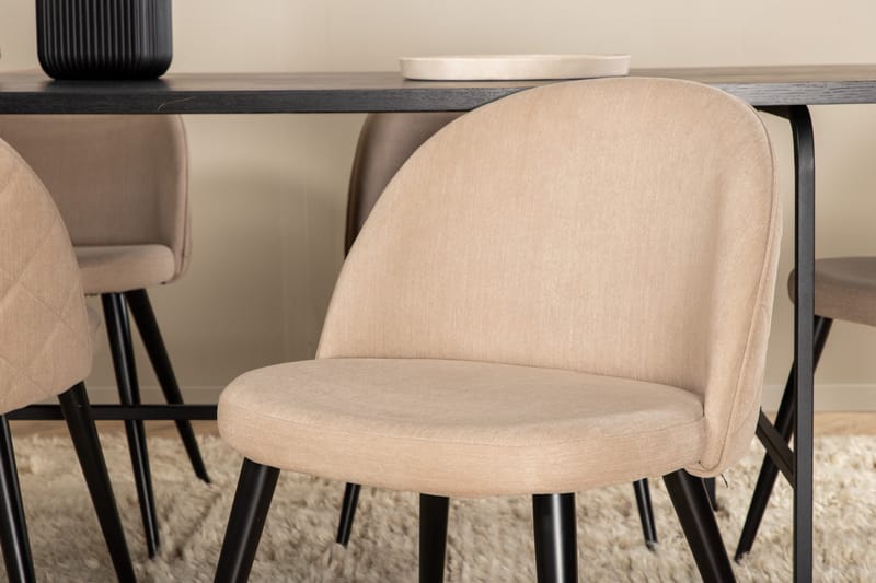 Uno Matgrupp 200 cm Rektangulär med 6 Velvet stolar - Beige - Möbler - Bord & matgrupp - Matgrupp