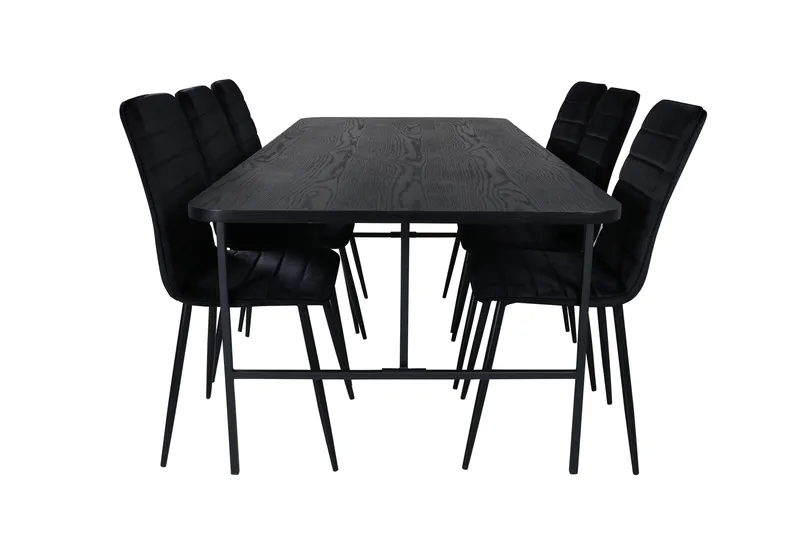 Uno Matgrupp 200 cm Rektangulär med 6 Windu Lyx stolar, Svart