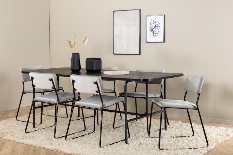 Unos Matgrupp 200 cm Rektangulär med 6 Kenth stolar - Svart - Möbler - Bord & matgrupp - Matgrupp