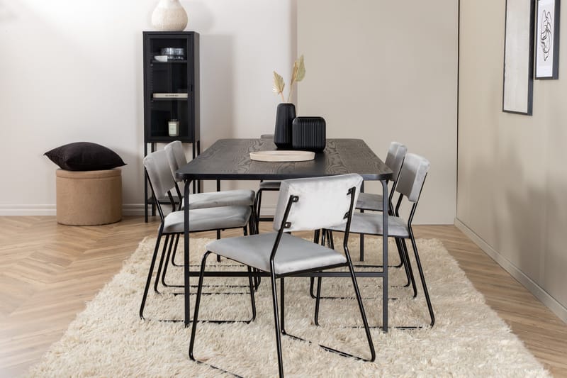 Unos Matgrupp 200 cm Rektangulär med 6 Kenth stolar - Svart - Möbler - Bord & matgrupp - Matgrupp