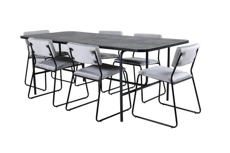 Unos Matgrupp 200 cm Rektangulär med 6 Kenth stolar, Svart