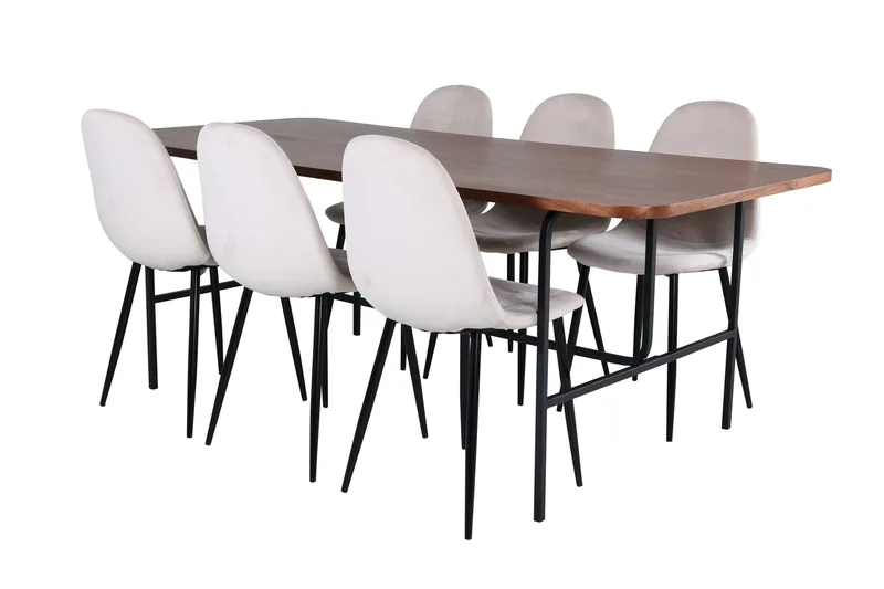 Unos Matgrupp 200 cm Rektangulär med 6 Polar stolar, Beige