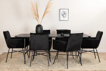 Unos Matgrupp 200 cm Rektangulär med 6 Petra stolar - Svart - Möbler - Bord & matgrupp - Matgrupp