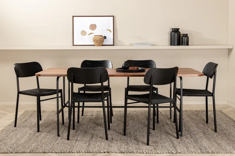 Unos Matgrupp 200 cm Rektangulär med 6 Polly stolar, Svart