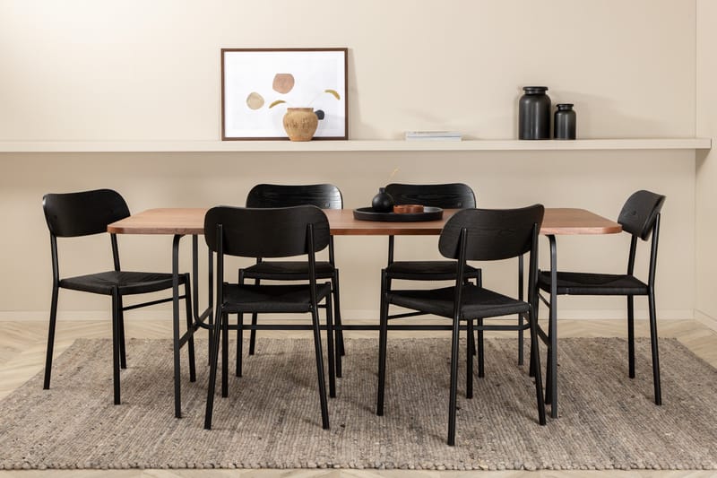 Unos Matgrupp 200 cm Rektangulär med 6 Polly stolar, Svart