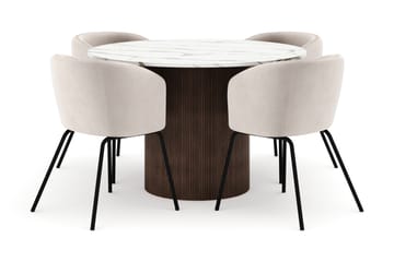Uppveda Matbord 120 cm Rund med 4 Berit Stolar - Brun - Möbler - Bord & matgrupp - Matgrupp