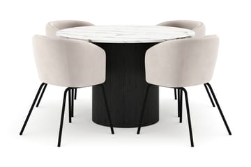 Uppveda Matbord 120 cm Rund med 4 Berit Stolar - Svart/Vit - Möbler - Bord & matgrupp - Matgrupp