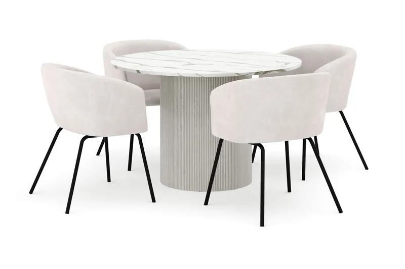 Uppveda Matbord 120 cm Rund med 4 Berit Stolar, Vit