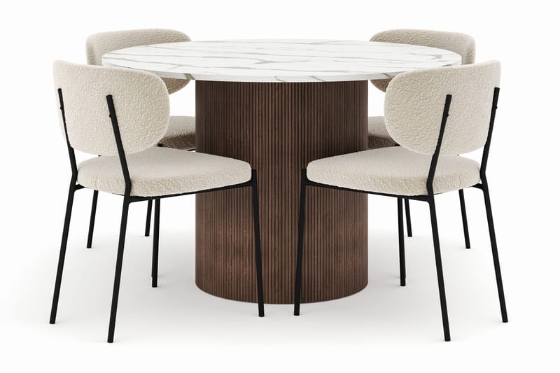 Uppveda Matbord 120 cm Rund med 4 Gemmiano Stolar - Brun - Möbler - Bord & matgrupp - Matgrupp