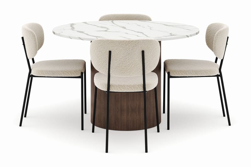 Uppveda Matbord 120 cm Rund med 4 Gemmiano Stolar - Brun - Möbler - Bord & matgrupp - Matgrupp