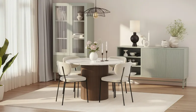 Uppveda Matbord 120 cm Rund med 4 Gemmiano Stolar - Brun - Möbler - Bord & matgrupp - Matgrupp