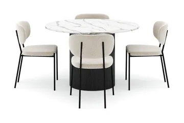 Uppveda Matbord 120 cm Rund med 4 Gemmiano Stolar - Svart/Vit - Möbler - Bord & matgrupp - Matgrupp