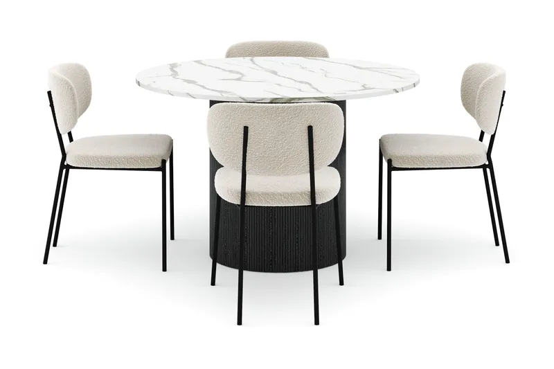 Uppveda Matbord 120 cm Rund med 4 Gemmiano Stolar - Svart/Vit - Möbler - Bord & matgrupp - Matgrupp