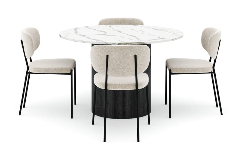 Uppveda Matbord 120 cm Rund med 4 Gemmiano Stolar - Svart/Vit - Möbler - Bord & matgrupp - Matgrupp