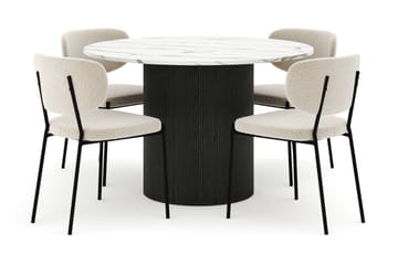 Uppveda Matbord 120 cm Rund med 4 Gemmiano Stolar - Svart/Vit - Möbler - Bord & matgrupp - Matgrupp