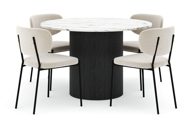 Uppveda Matbord 120 cm Rund med 4 Gemmiano Stolar - Svart/Vit - Möbler - Bord & matgrupp - Matgrupp