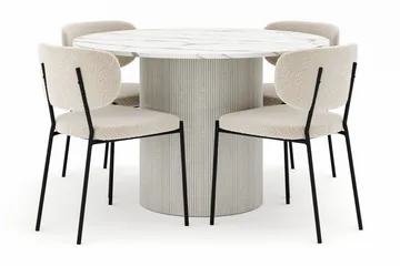 Uppveda Matbord 120 cm Rund med 4 Gemmiano Stolar - Vit - Möbler - Bord & matgrupp - Matgrupp