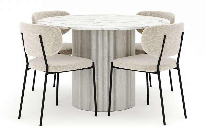 Uppveda Matbord 120 cm Rund med 4 Gemmiano Stolar - Vit - Möbler - Bord & matgrupp - Matgrupp