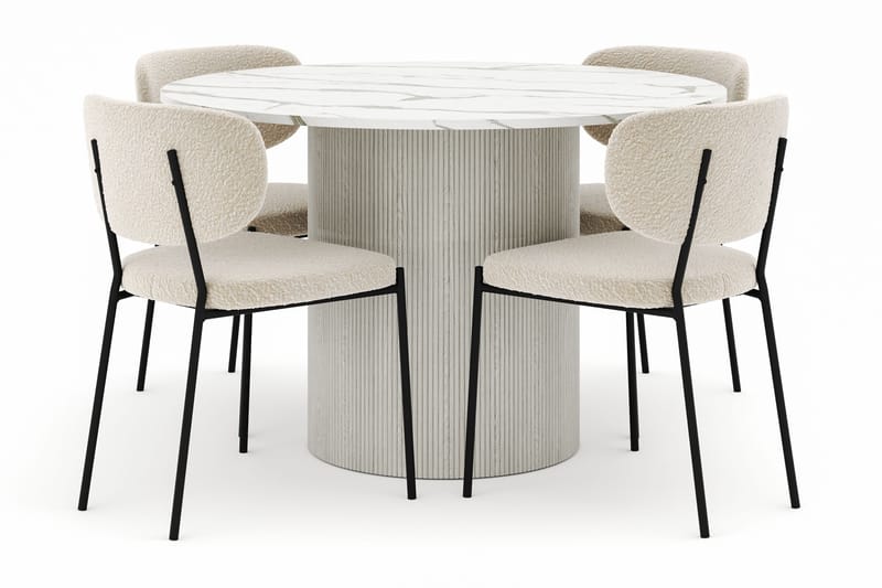 Uppveda Matbord 120 cm Rund med 4 Gemmiano Stolar - Vit - Möbler - Bord & matgrupp - Matgrupp