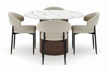 Uppveda Matbord 120 cm Rund med 4 Sawako Stolar - Brun - Möbler - Bord & matgrupp - Matgrupp