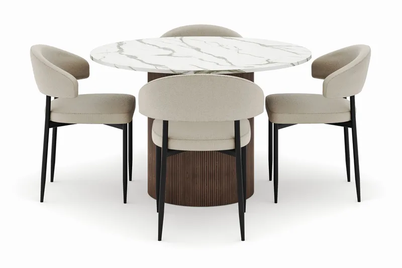 Uppveda Matbord 120 cm Rund med 4 Sawako Stolar - Brun - Möbler - Bord & matgrupp - Matgrupp