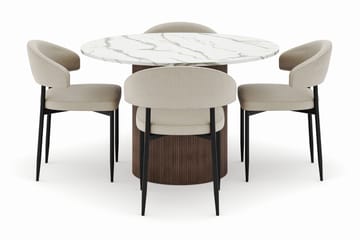 Uppveda Matbord 120 cm Rund med 4 Sawako Stolar - Brun - Möbler - Bord & matgrupp - Matgrupp