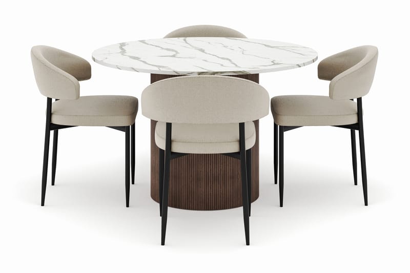 Uppveda Matbord 120 cm Rund med 4 Sawako Stolar - Brun - Möbler - Bord & matgrupp - Matgrupp