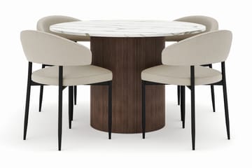 Uppveda Matbord 120 cm Rund med 4 Sawako Stolar - Brun - Möbler - Bord & matgrupp - Matgrupp