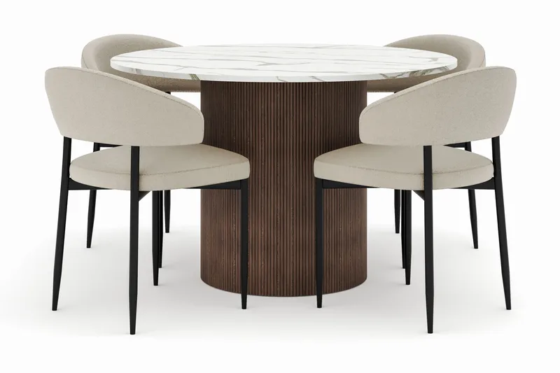 Uppveda Matbord 120 cm Rund med 4 Sawako Stolar - Brun - Möbler - Bord & matgrupp - Matgrupp