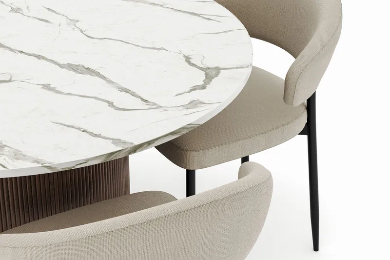 Uppveda Matbord 120 cm Rund med 4 Sawako Stolar - Brun - Möbler - Bord & matgrupp - Matgrupp