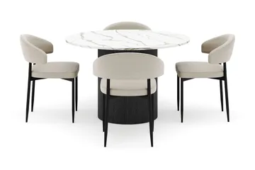 Uppveda Matbord 120 cm Rund med 4 Sawako Stolar - Svart/Vit - Möbler - Bord & matgrupp - Matgrupp