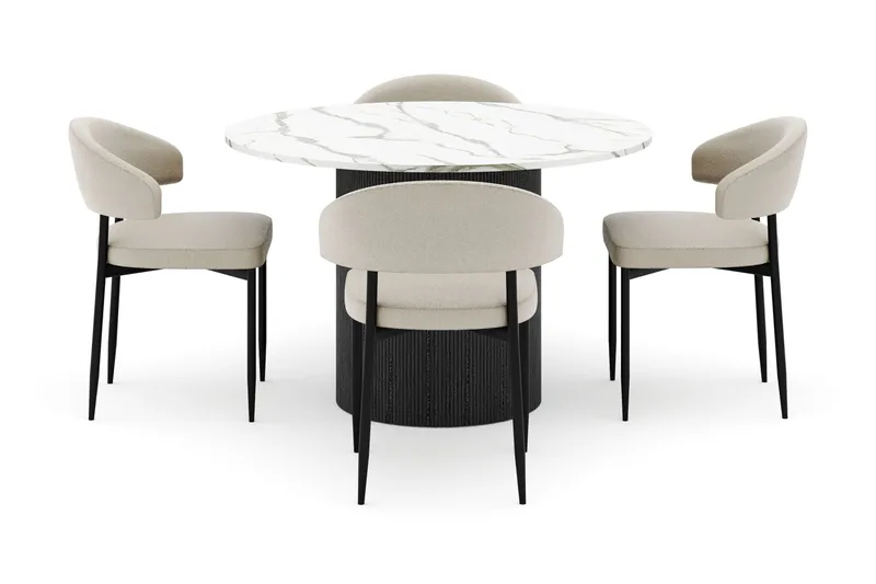 Uppveda Matbord 120 cm Rund med 4 Sawako Stolar - Svart/Vit - Möbler - Bord & matgrupp - Matgrupp