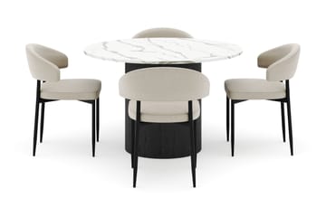 Uppveda Matbord 120 cm Rund med 4 Sawako Stolar - Svart/Vit - Möbler - Bord & matgrupp - Matgrupp