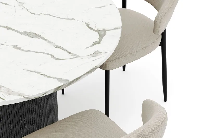 Uppveda Matbord 120 cm Rund med 4 Sawako Stolar - Svart/Vit - Möbler - Bord & matgrupp - Matgrupp