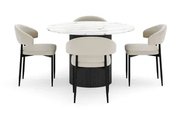 Uppveda Matbord 120 cm Rund med 4 Sawako Stolar - Svart/Vit - Möbler - Bord & matgrupp - Matgrupp