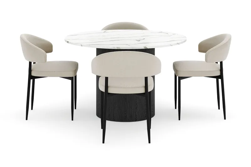 Uppveda Matbord 120 cm Rund med 4 Sawako Stolar - Svart/Vit - Möbler - Bord & matgrupp - Matgrupp