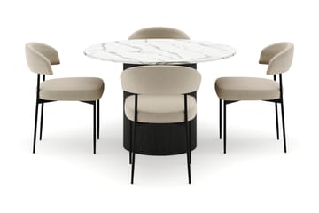 Uppveda Matbord 120 cm Rund med 4 Sawako Stolar - Svart/Vit - Möbler - Bord & matgrupp - Matgrupp