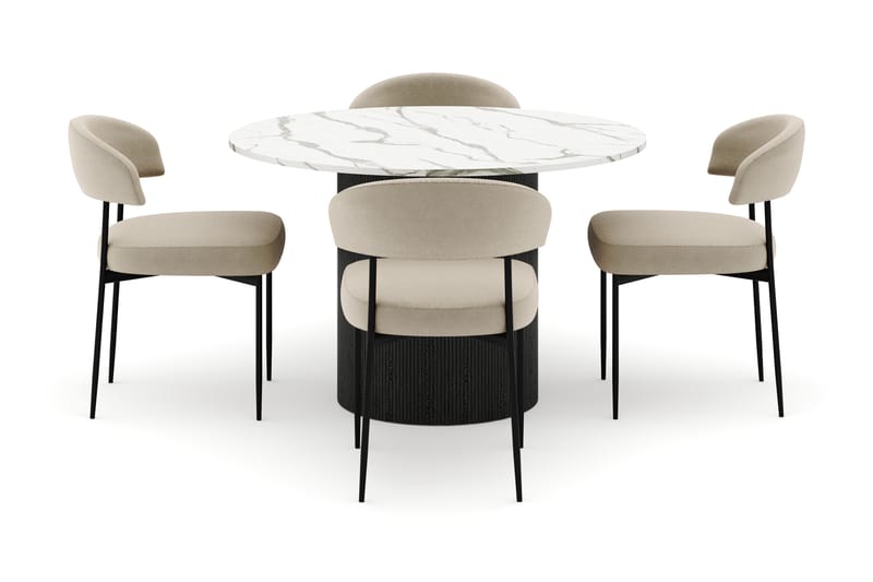 Uppveda Matbord 120 cm Rund med 4 Sawako Stolar - Svart/Vit - Möbler - Bord & matgrupp - Matgrupp