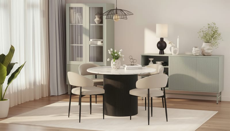 Uppveda Matbord 120 cm Rund med 4 Sawako Stolar - Svart/Vit - Möbler - Bord & matgrupp - Matgrupp