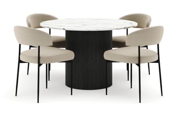 Uppveda Matbord 120 cm Rund med 4 Sawako Stolar - Svart/Vit - Möbler - Bord & matgrupp - Matgrupp