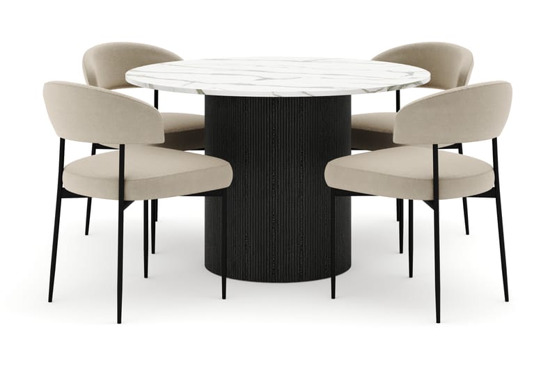 Uppveda Matbord 120 cm Rund med 4 Sawako Stolar - Svart/Vit - Möbler - Bord & matgrupp - Matgrupp